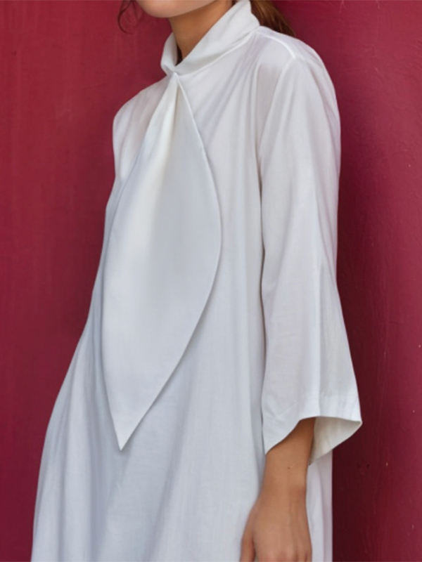 Loose Three-Quarter Sleeves Solid Color Stand Collar Mini Dresses Shirt Dress