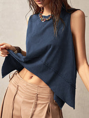 Comfort Solid Color Split-Joint Hipster Loose Round-Neck Tank Top