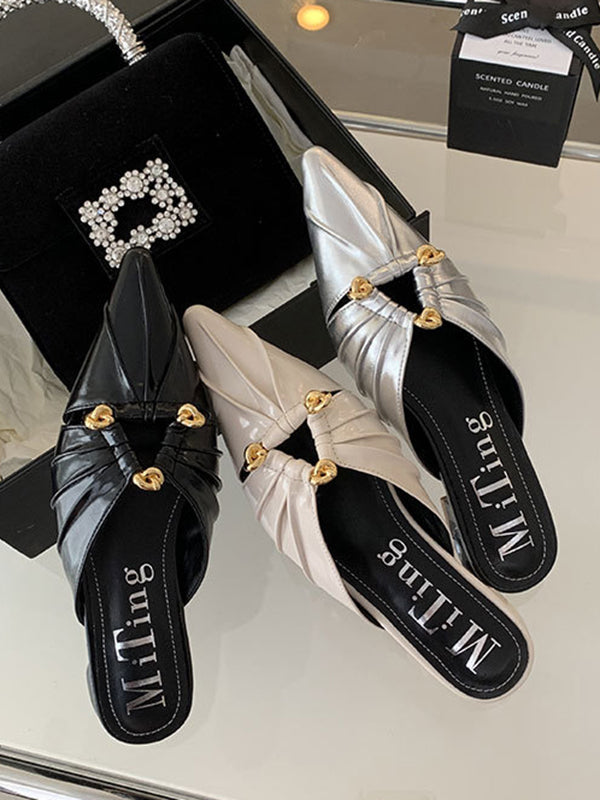 Hollow Pointed-Toe Split-Joint Slippers&Mules Sandals