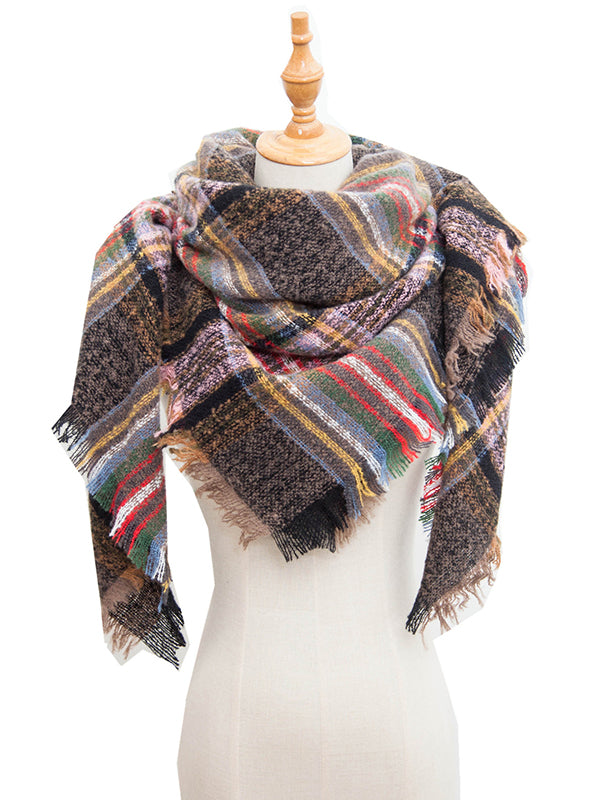 Fringed Keep Warm Plaid Triangle Shawl&Scarf