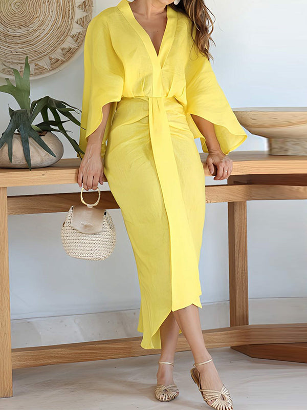 Solid Color High-low Loose V-neck Maxi Dresses