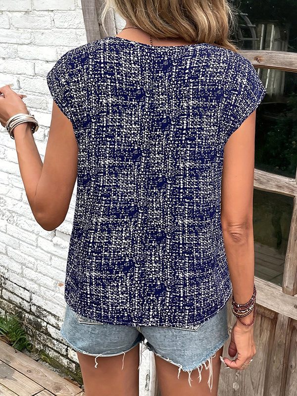 Plaid Loose Short Sleeves Round-Neck T-Shirts Tops