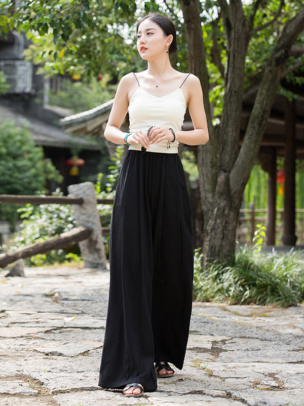 Casual Wide Leg Pleated Loose Solid Color Pants