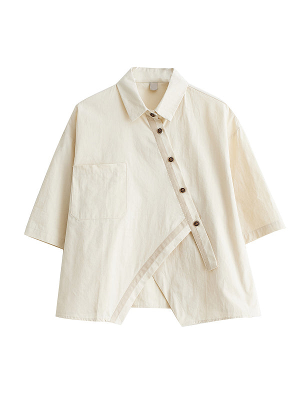Half Sleeves Irregular clipping Lapel Blouses&shirts Tops