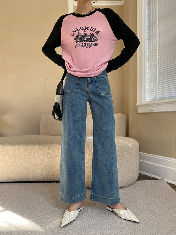 Casual High Waisted Wide Leg Solid Color Jean Pants Bottoms