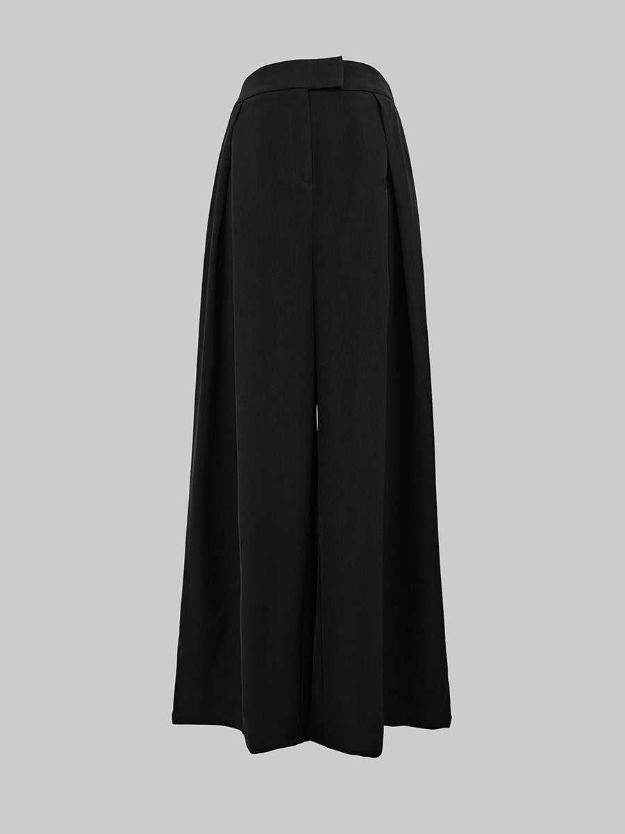 Pleated Solid Color High Waisted Loose Pants