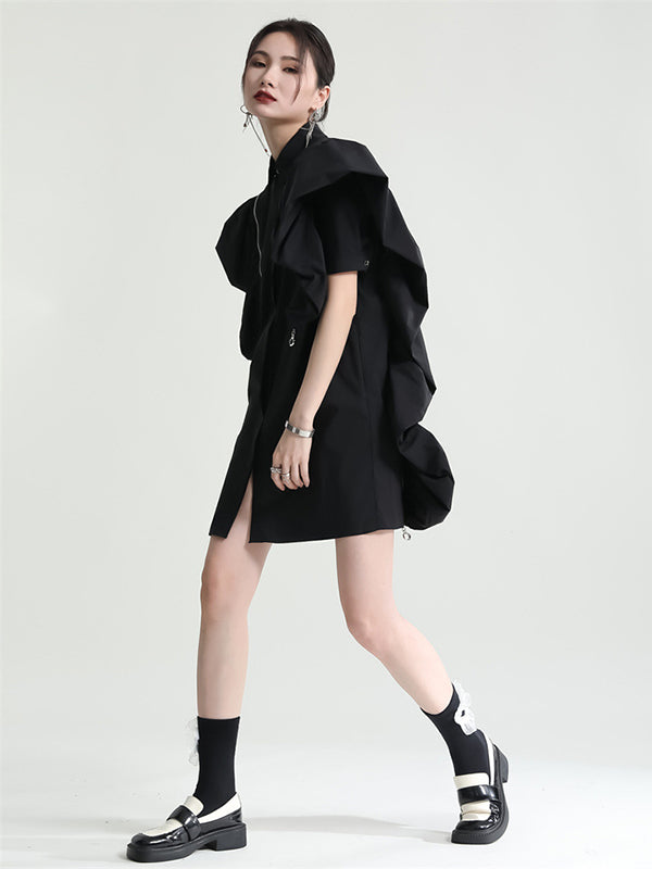 Original Solid Color Detachable Falbala Black Mini Dress