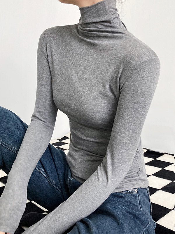 Simple 5 Colors Modal High-Neck Long Sleeves T-Shirt Top