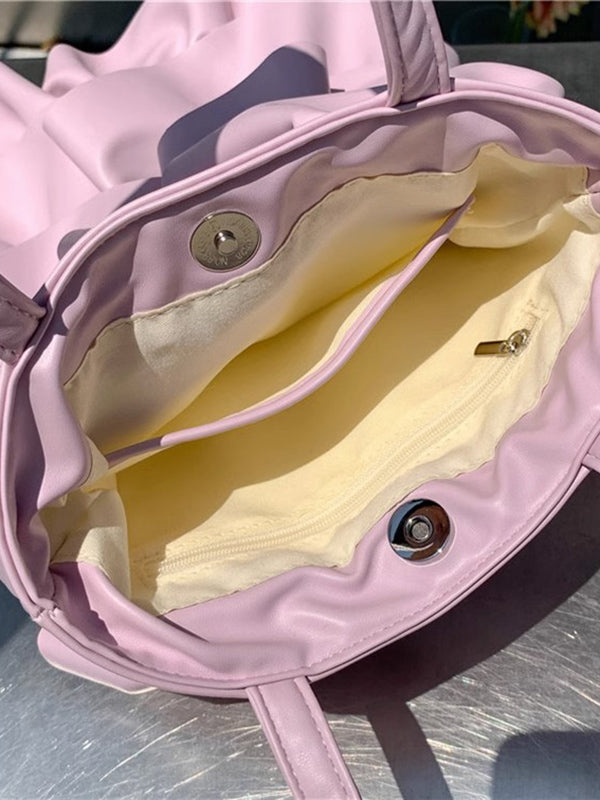 Layered Pleated Pockets Solid Color Zipper Handbags