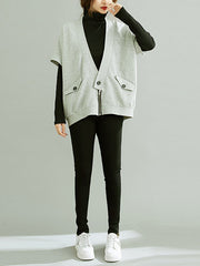 Zipper Batwing Sleeves Half Sleeves V-Neck Vest Top