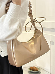 Geometric Pleated Solid Color Zipper Shoulder Bags Handbags