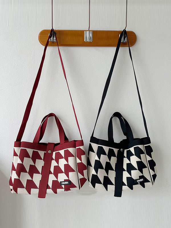 Contrast Color Split-Joint Woven Handbags Bags