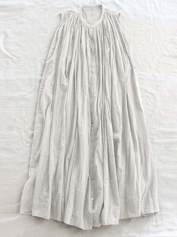 Pleated See-Through Loose Sleeveless Round-Neck Midi Dresses