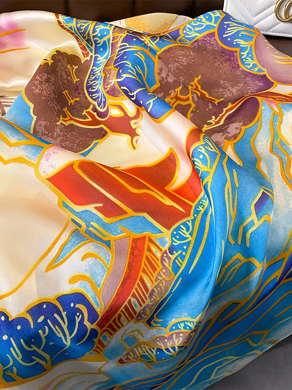 Contrast Color Printed Sun-Protection Shawl&Scarf