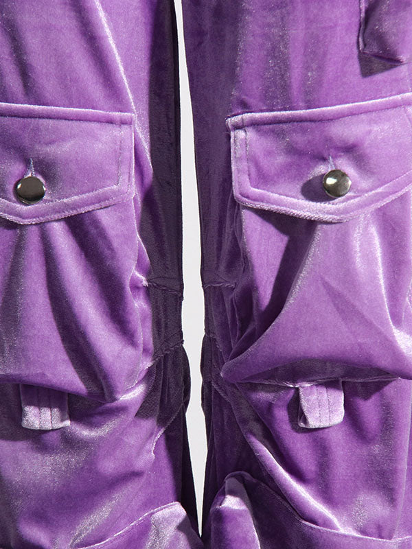 No Belt Pockets Solid Color High Waisted Loose Trousers Pants