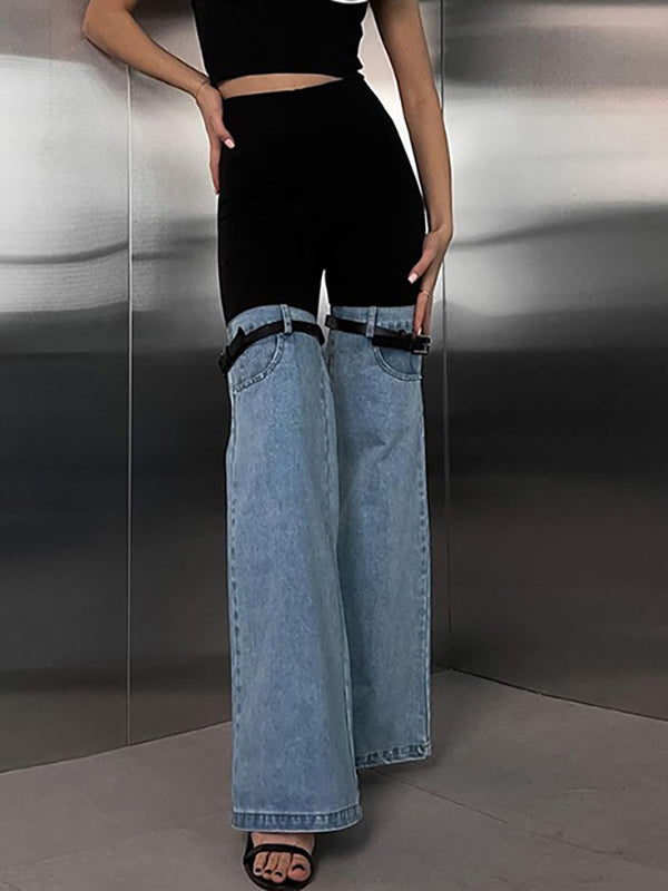 Belted Split-Joint High Waisted Flared Trousers