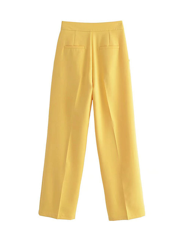 Pleated Split-Joint Loose Straight Leg Trousers Pants