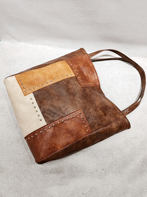 Contrast Color Rivet Split-Joint Handbags Bags