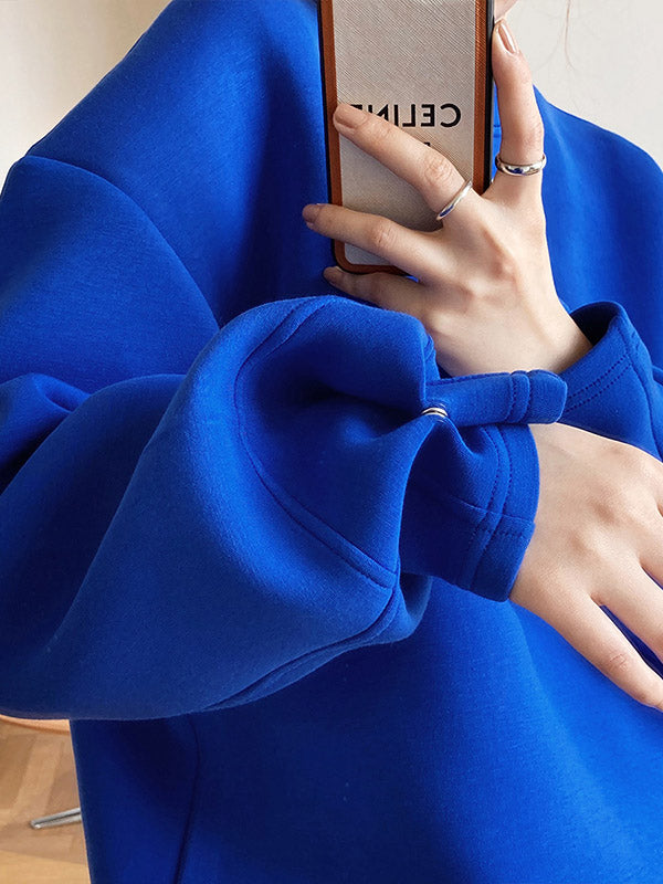 Solid Color Long Sleeves Loose Round-Neck Sweatshirt Tops