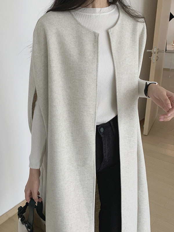 Solid Color Loose Sleeveless Round-Neck Outerwear Cape