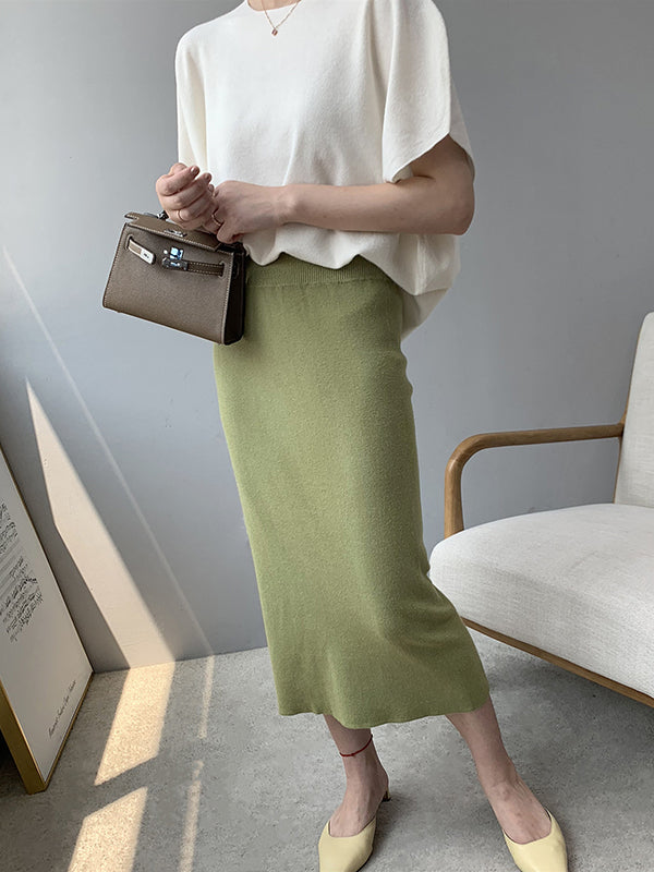 Solid Color Half Sleeves Loose Off-The-Shoulder Sweater Tops Pullovers Knitwear