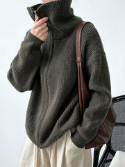 Solid Color Zipper Long Sleeves Loose Lapel Cardigan Tops