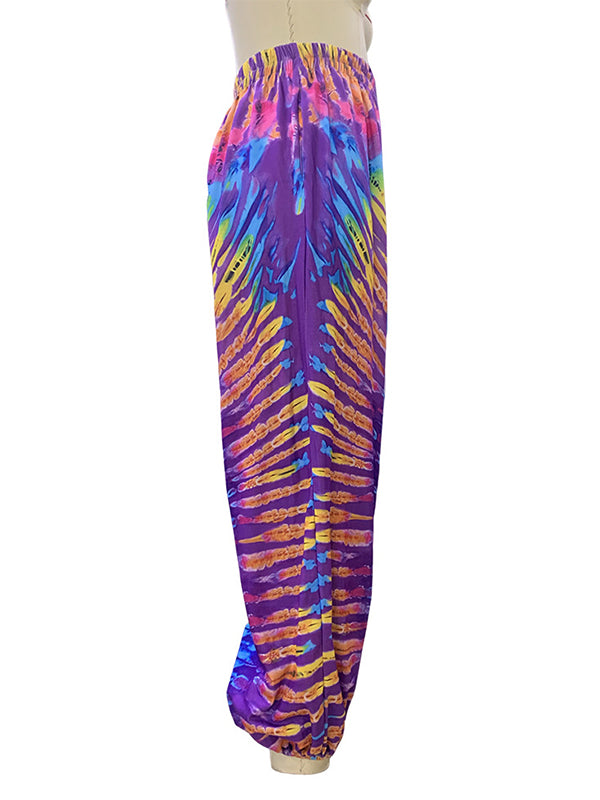 Elasticity Pockets Printed High Waisted Loose Trousers Pants