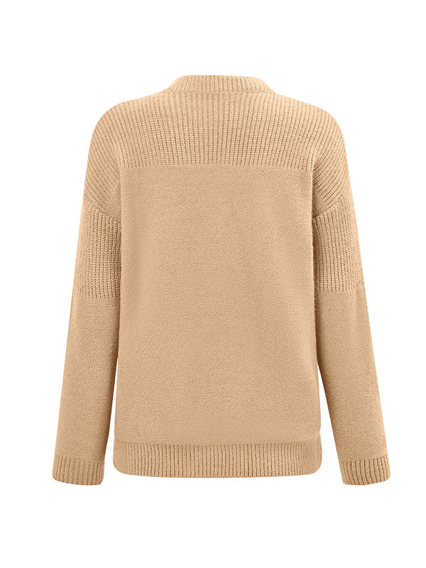 Solid Color Long Sleeves Loose Round-Neck Sweater Tops Pullovers