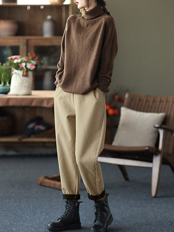 Thicken Velvet Elasticity Solid Color  Casual Pants