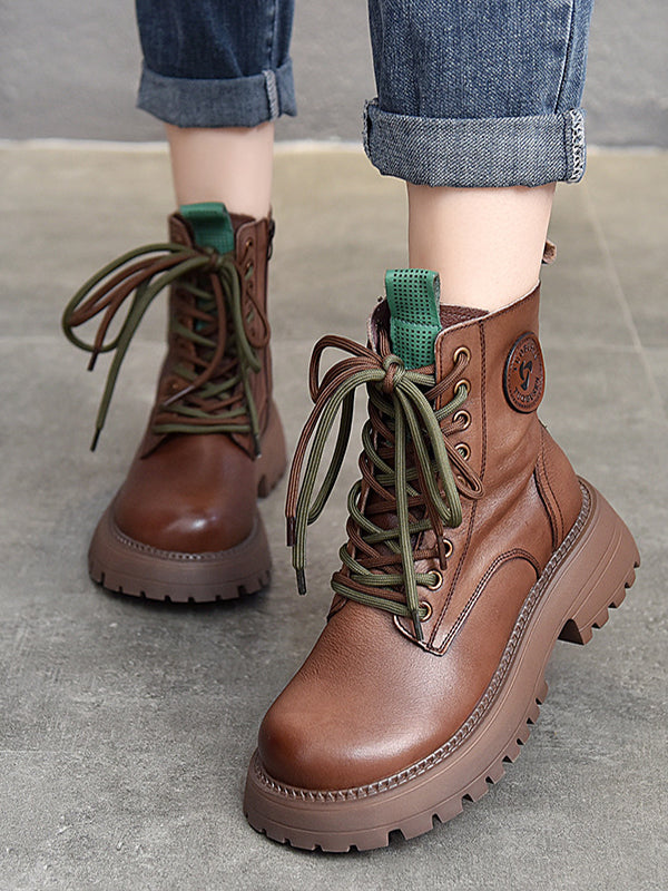 Muffin Heel Round-Toe Tied Zipper Boots