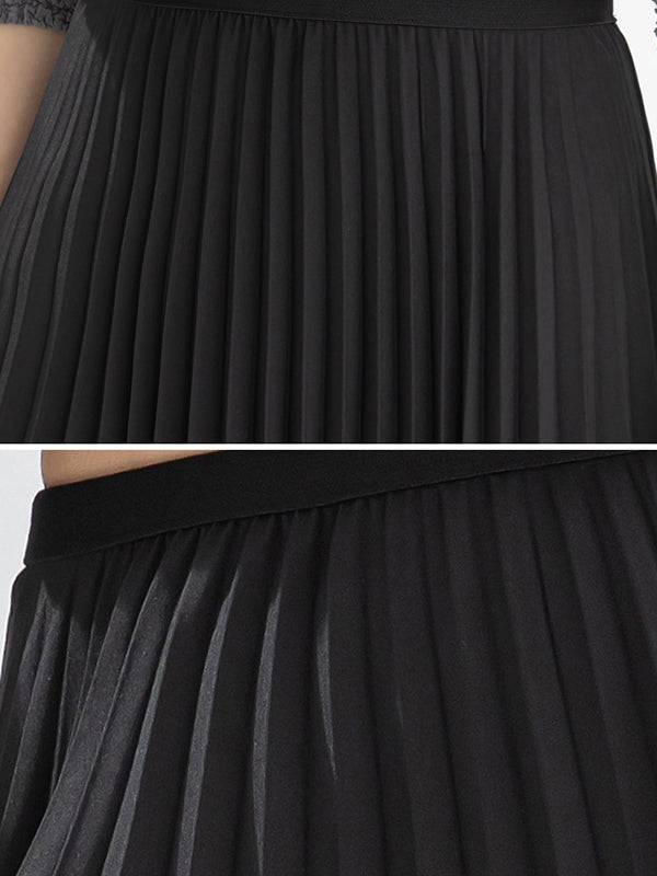 Elasticity Pleated Solid Color Loose Skirts