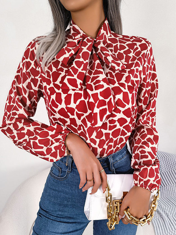 Bow-Embellished Elasticity Tied Bishop Sleeve Long Sleeves Mock Neck Blouses&Shirts Tops
