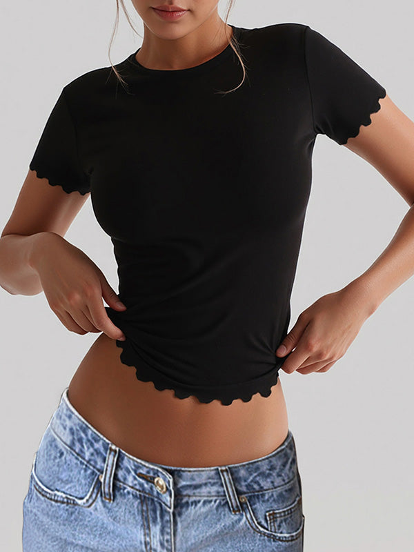 Solid Color Short Sleeves Skinny Round-Neck T-Shirts Tops