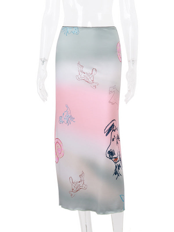 Animal Printed Gradient Split-Joint Bodycon Skirts Bottoms