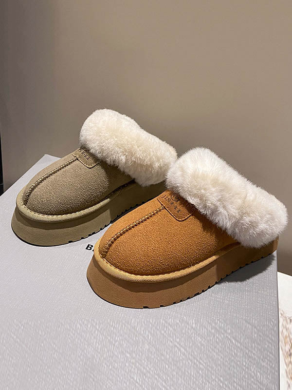 Round-Toe Split-Joint Velvet Slippers Platform Shoes