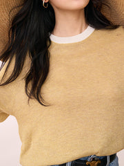 Contrast Color Loose Short Sleeves Round-Neck T-Shirts