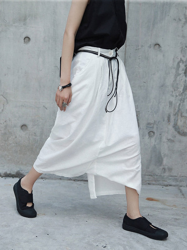 Loose White Linen Split-Side Harem Pants