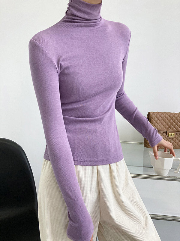 Simple 6 Colors Heaps Collar Long Sleeves Knitting T-Shirt Top