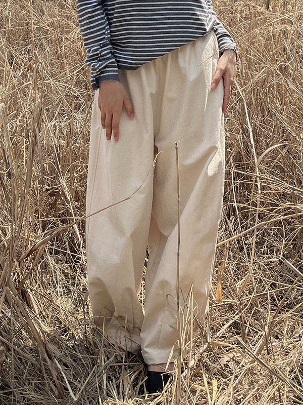 Elasticity High-Waisted Pleated Solid Color Split-Joint Harem Pants Loose Trousers Pants