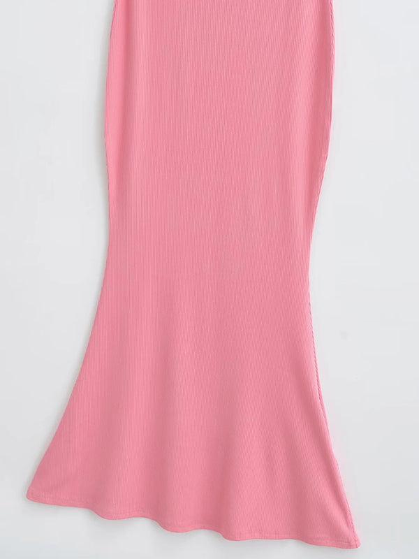 Solid Color Mermaid Skinny Round-Neck Maxi Dresses