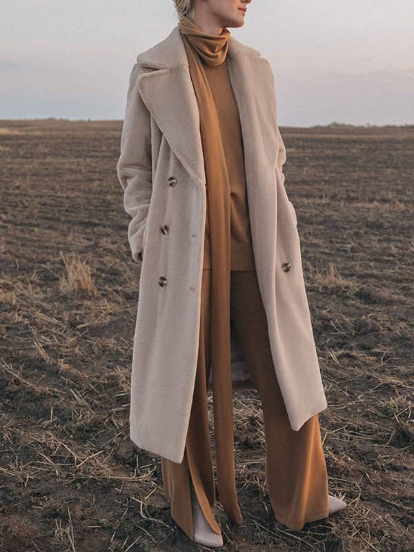 Original Creation Long Sleeves Loose Keep Warm Solid Color Notched Collar Coats