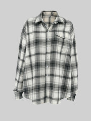 Buttoned Plaid Pockets Long Sleeves Loose Lapel Blouses&Shirts Tops