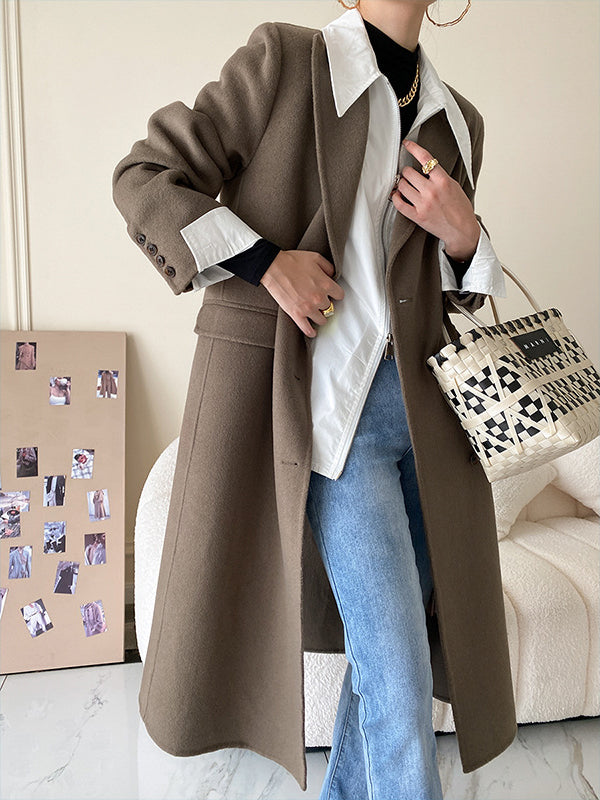 Long Sleeves Solid Color Zipper Lapel Collar Blouses