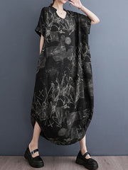 Printed Irregular clipping Loose V-neck Maxi Dresses