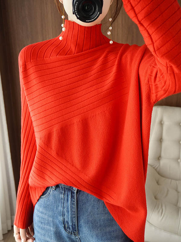 Original Irregular 7 Colors High-Neck Long Sleeves Sweater Top