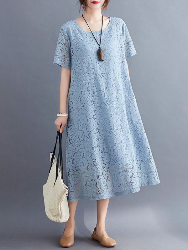 Embroidered Hollow Solid Dress