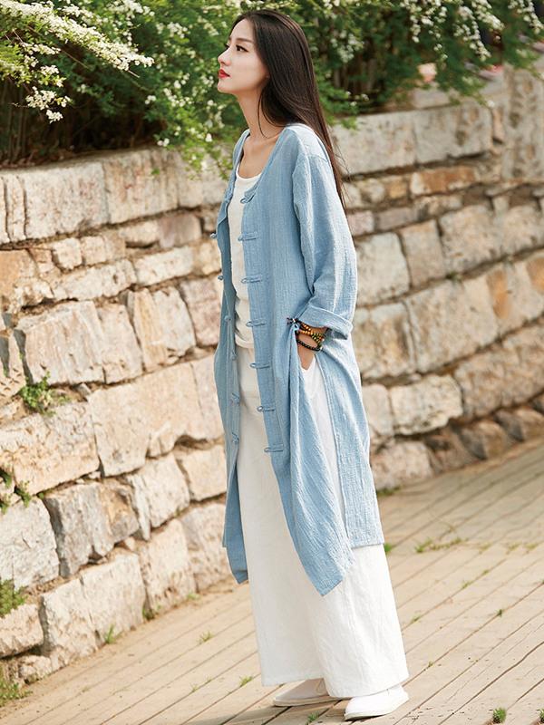 Blue&Red Frog Ramie Cotton Linen Outwear Cardigan