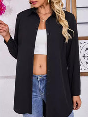 See-Through Solid Color Split-Joint Long Sleeves Loose Lapel Blouses