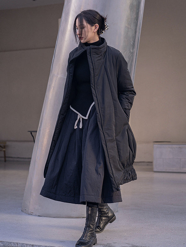 Urban Long Sleeves Solid Color Zipper High-Neck Padded Coat