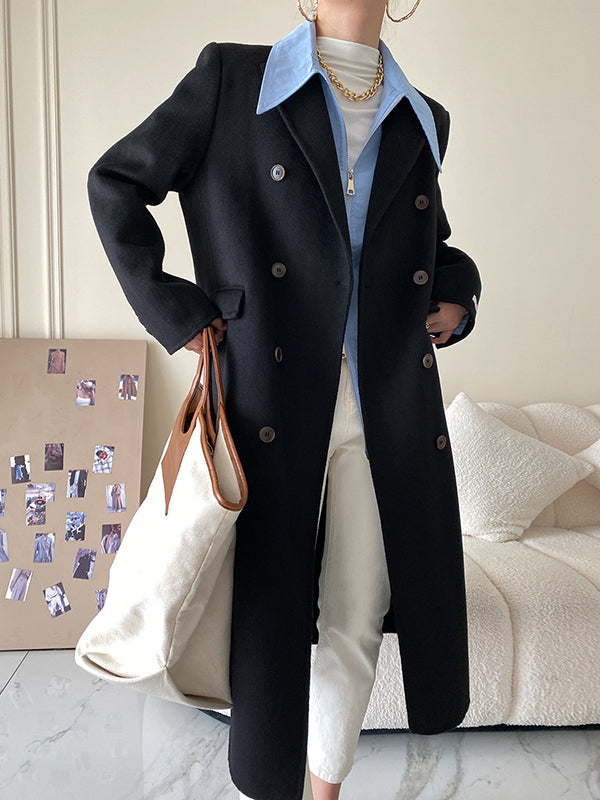 Long Sleeves Solid Color Zipper Lapel Collar Blouses